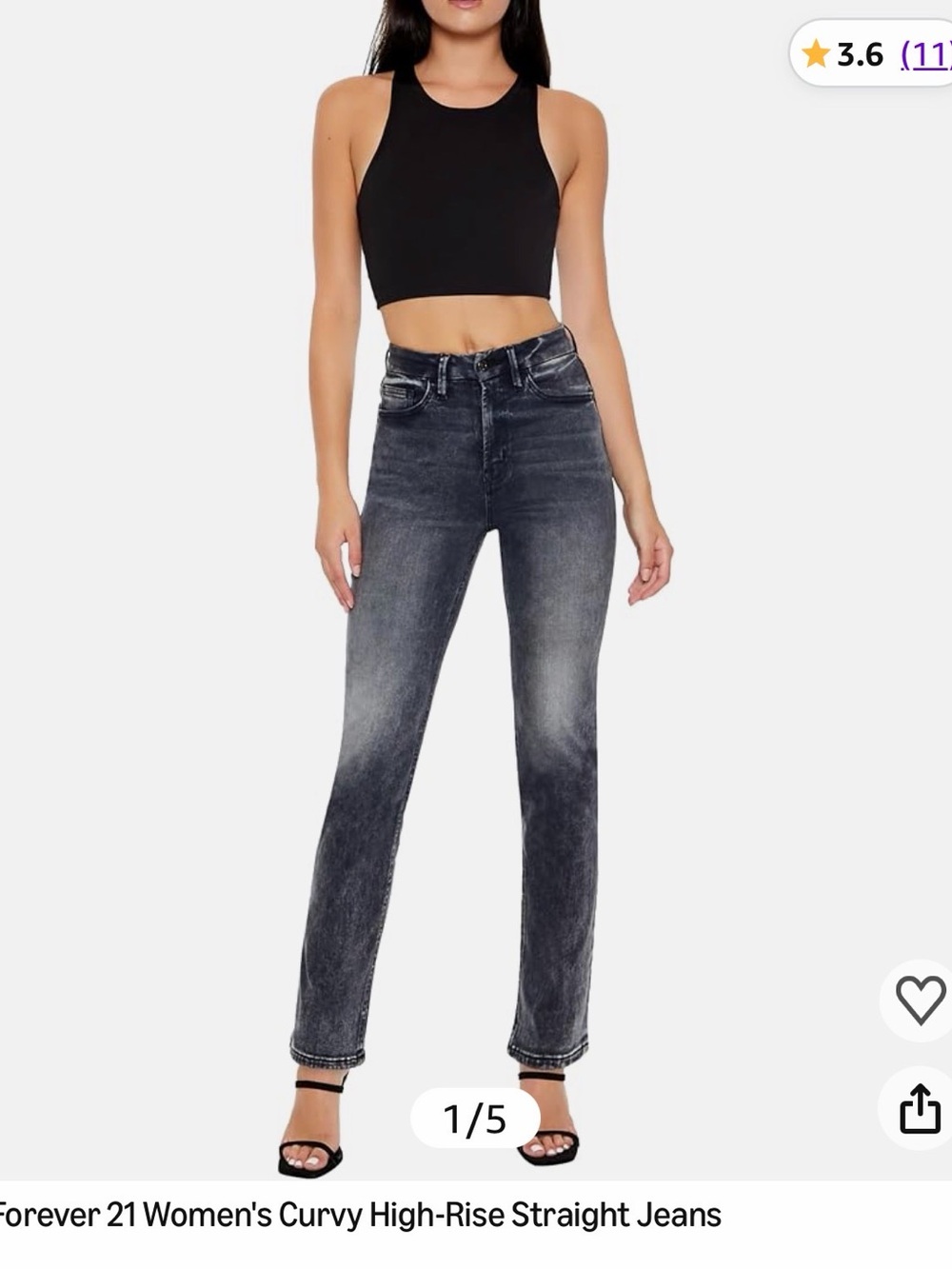 Forever 21 High-Rise Straight Jeans in Washed Black